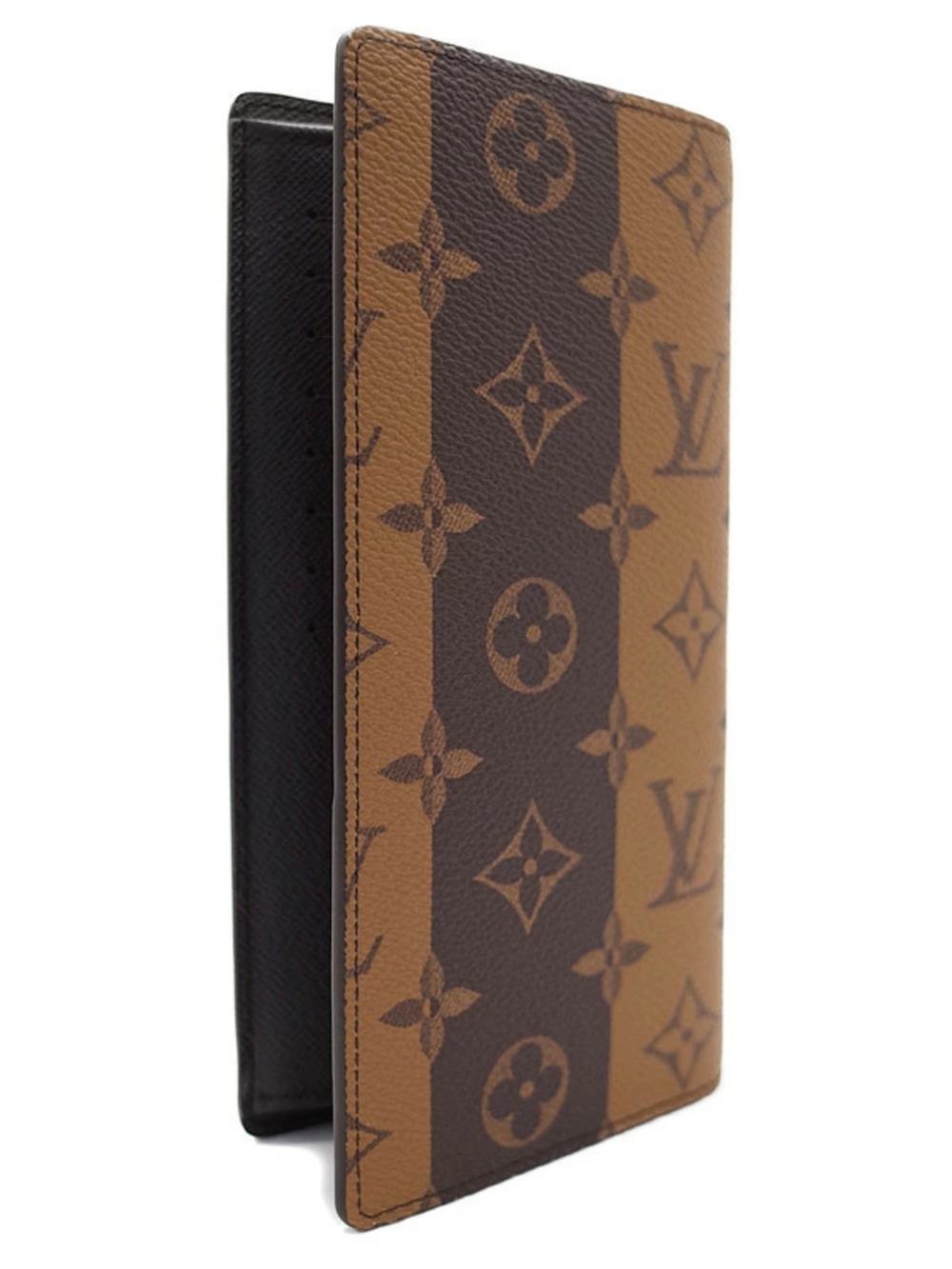 Louis Vuitton Stripe Monogram fold Bi Portefeuille Wallet Brazza Long Brown